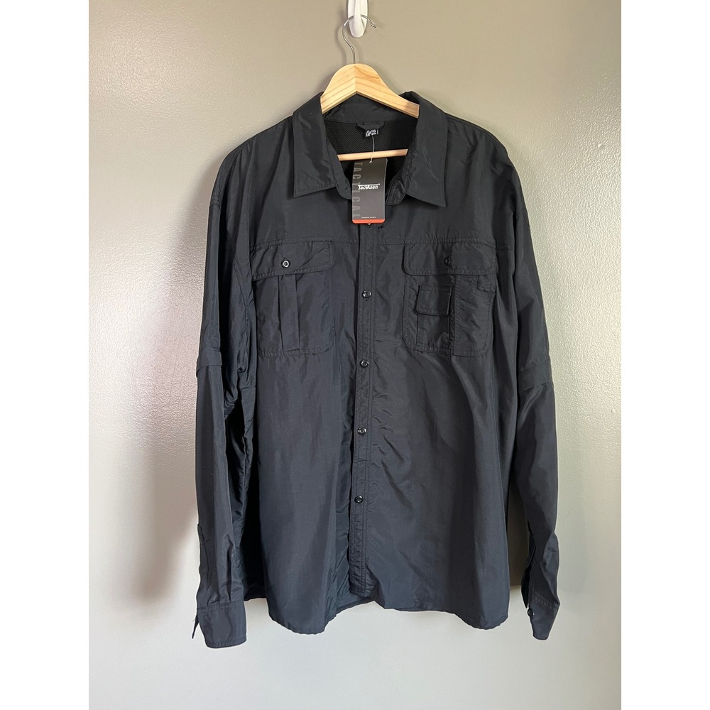 Black convertible sleeves button down outdoor fishing shirt size‎ 2XL Tacvasen